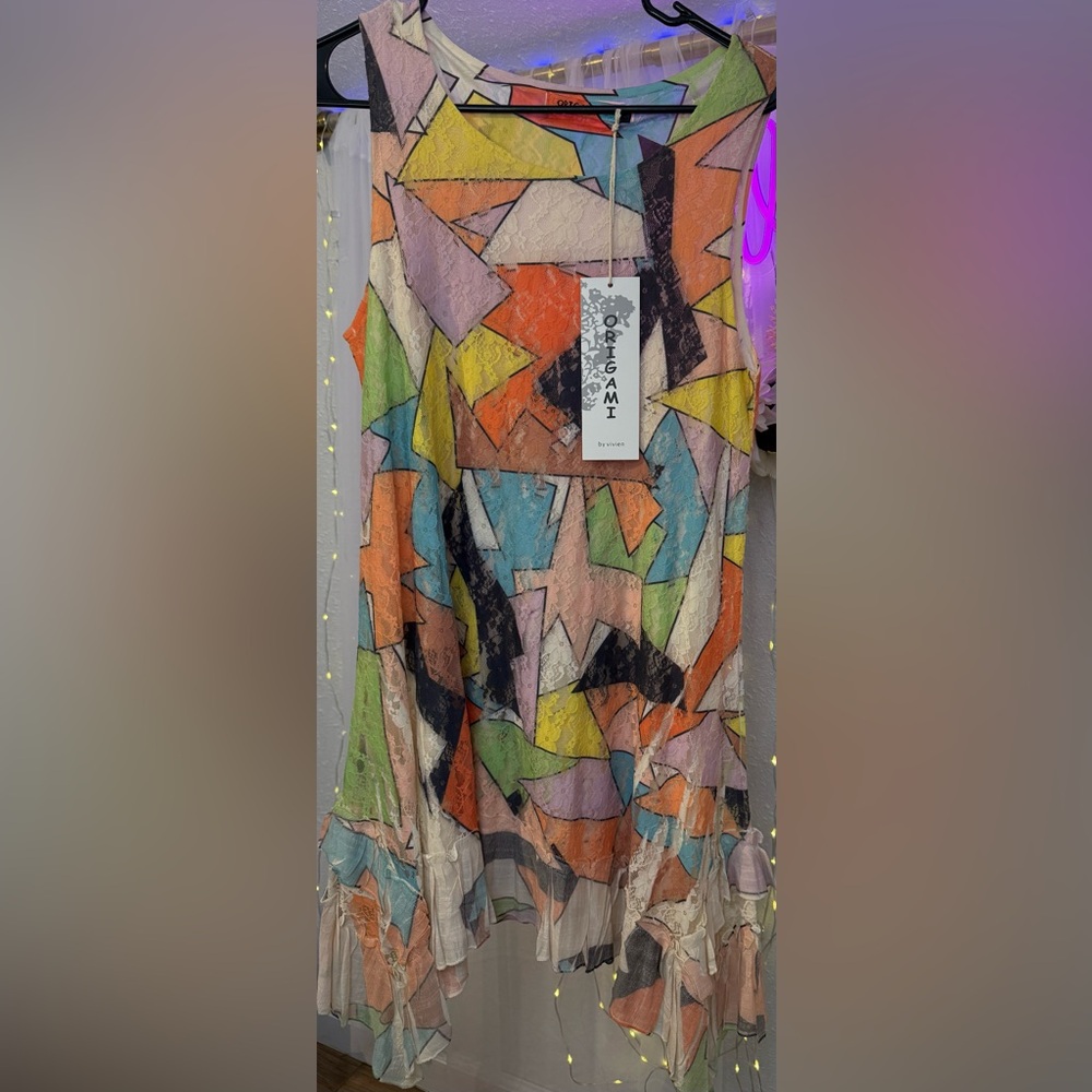 Origami By Vivien NEW Multicolor Geometric Dress Size Small